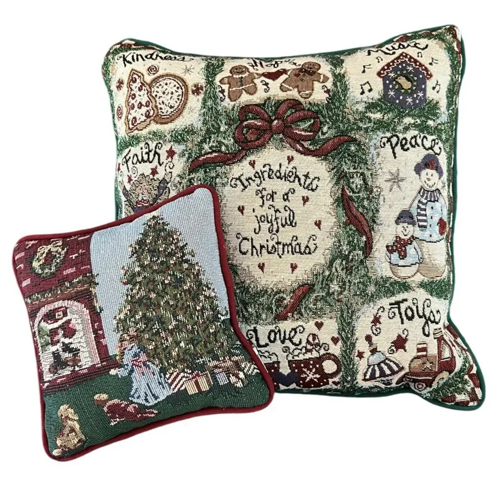 2 Christmas Pillows Riverdale Tapestry Square Throw Pillow Joyful Blessing Tree
